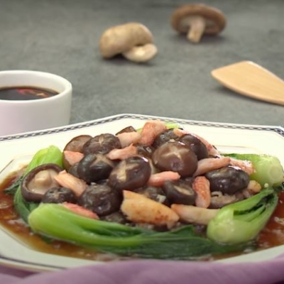 Cải thìa sốt thịt cua nấm Đông cô 