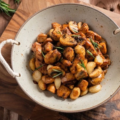 Gà sốt nấm + bánh mì